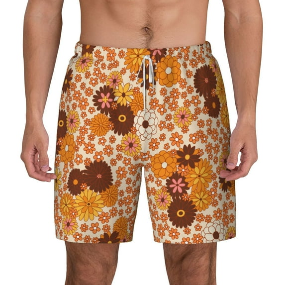 Lsque Mens Swim Trunks Hippie Ditsy Floral Pattern - Bathing Suit Compression Liner - Beach Swim Shorts Swimwear - (S-3XL) - Stretch Quick Dry -XX-Large