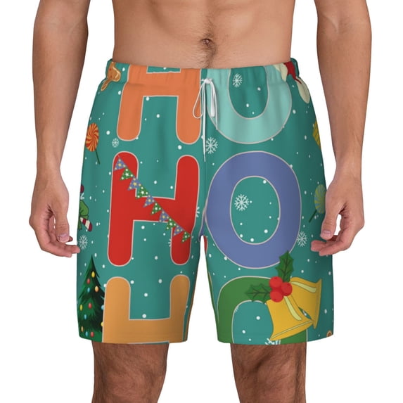 Lsque Mens Swim Trunks Ho Ho Ho Pattern - Bathing Suit Compression Liner - Beach Swim Shorts Swimwear - (S-3XL) - Stretch Quick Dry -XX-Large