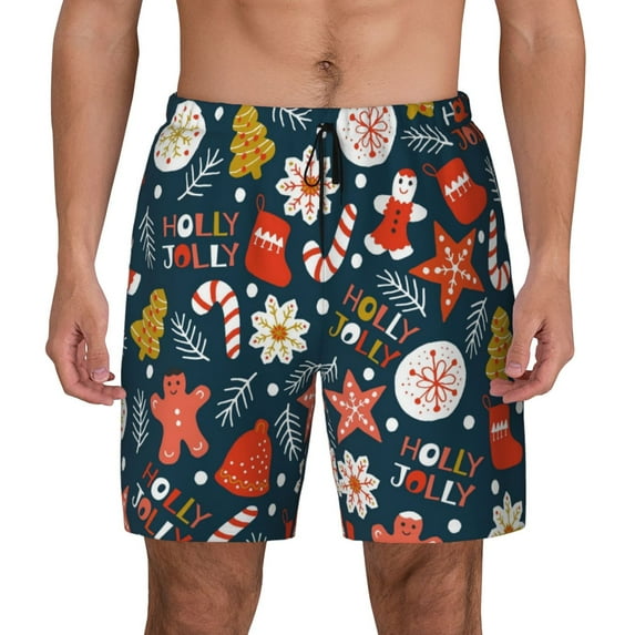 Lsque Mens Swim Trunks Holiday Christmas Cookies Pattern - Bathing Suit Compression Liner - Beach Swim Shorts Swimwear - (S-3XL) - Stretch Quick Dry -XX-Large