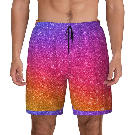 Lsque Mens Swim Trunks Holiday Shiny Pattern - Bathing Suit Compression Liner - Beach Swim Shorts Swimwear - (S-3XL) - Stretch Quick Dry -Medium