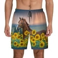 thumbnail image 1 of Lsque Mens Swim Trunks Horse Sunflowers Pattern - Bathing Suit Compression Liner - Beach Swim Shorts Swimwear - (S-3XL) - Stretch Quick Dry -XX-Large, 1 of 9