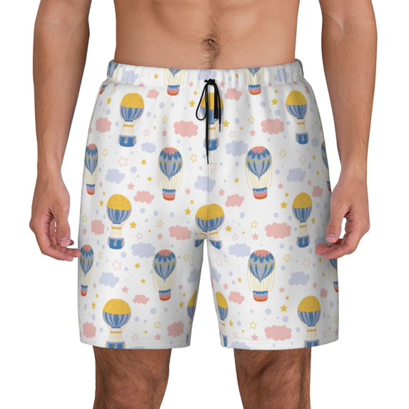 Lsque Mens Swim Trunks Hot Air Balloon Pattern - Bathing Suit Compression Liner - Beach Swim Shorts Swimwear - (S-3XL) - Stretch Quick Dry -X-Large