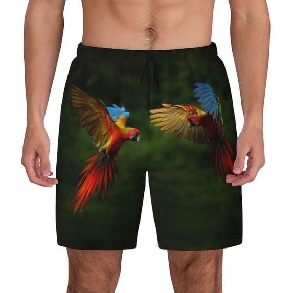 Lsque Mens Swim Trunks Hybrid Parrot in the Forest Pattern - Bathing Suit Compression Liner - Beach Swim Shorts Swimwear - (S-3XL) - Stretch Quick Dry -XX-Large