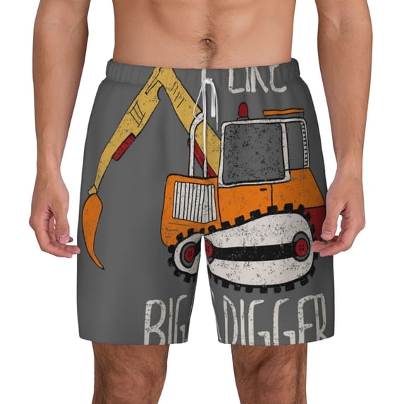 Lsque Mens Swim Trunks I Like Big Digger Pattern - Bathing Suit Compression Liner - Beach Swim Shorts Swimwear - (S-3XL) - Stretch Quick Dry -Medium