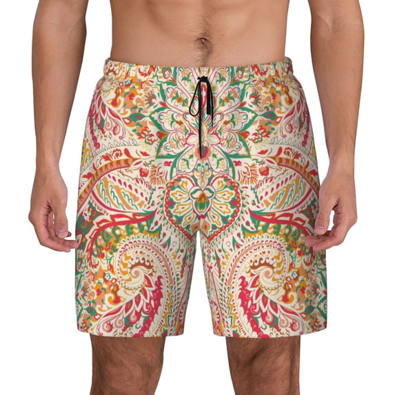Lsque Mens Swim Trunks Indian Paisley 1 Pattern - Bathing Suit Compression Liner - Beach Swim Shorts Swimwear - (S-3XL) - Stretch Quick Dry -XX-Large