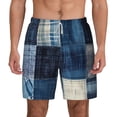 thumbnail image 1 of Lsque Mens Swim Trunks Indigo Patchwork Quilt Pattern - Bathing Suit Compression Liner - Beach Swim Shorts Swimwear - (S-3XL) - Stretch Quick Dry -Medium, 1 of 9