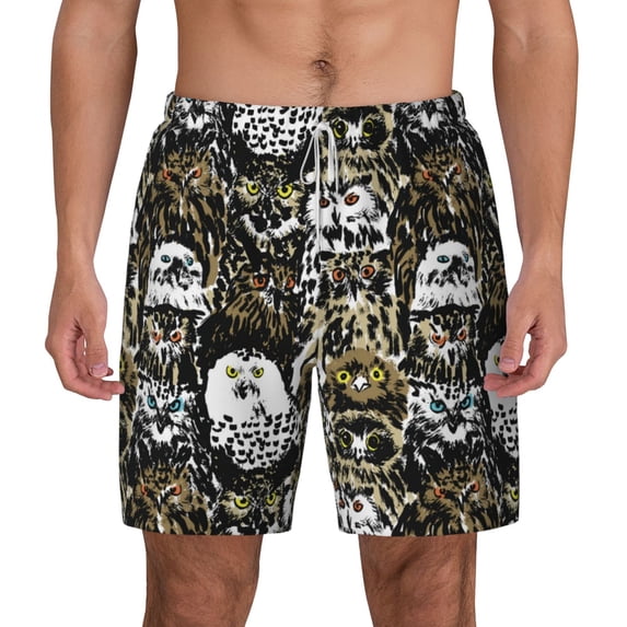 Lsque Mens Swim Trunks Ink Graffiti Owl Pattern - Bathing Suit Compression Liner - Beach Swim Shorts Swimwear - (S-3XL) - Stretch Quick Dry -Small