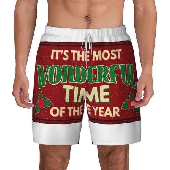 Lsque Mens Swim Trunks It's The Most Wonderful Time Of The Year Pattern - Bathing Suit Compression Liner - Beach Swim Shorts Swimwear - (S-3XL) - Stretch Quick Dry -XX-Large