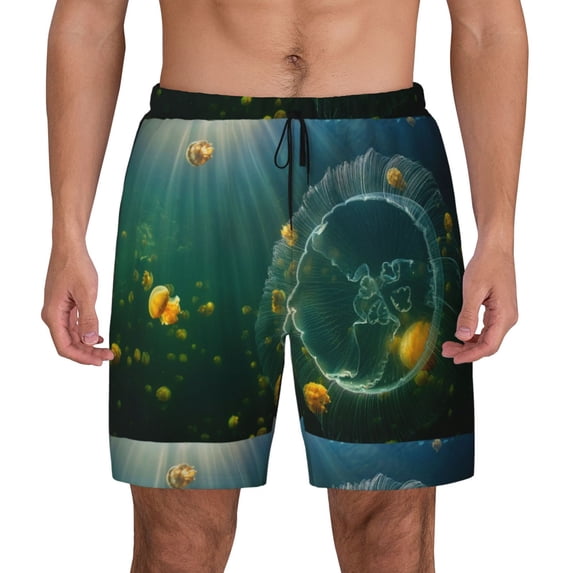 Lsque Mens Swim Trunks Jelly Fish Pattern - Bathing Suit Compression Liner - Beach Swim Shorts Swimwear - (S-3XL) - Stretch Quick Dry -XX-Large