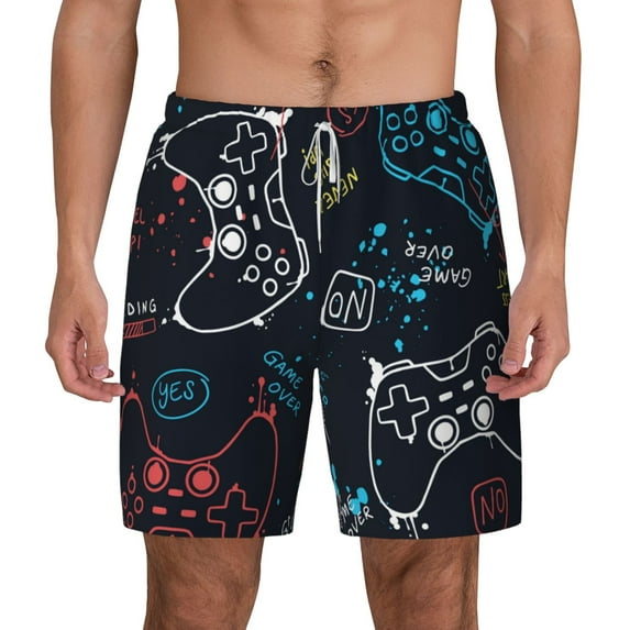 Lsque Mens Swim Trunks Joystick Gamepad Pattern - Bathing Suit Compression Liner - Beach Swim Shorts Swimwear - (S-3XL) - Stretch Quick Dry -Small
