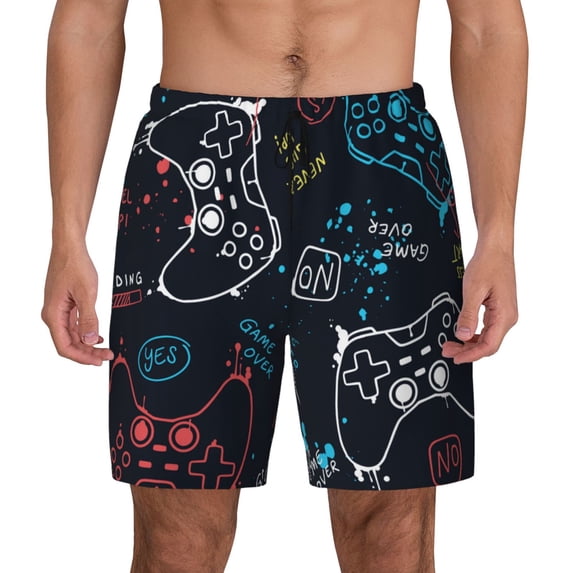 Lsque Mens Swim Trunks Joystick Gamepad Pattern - Bathing Suit Compression Liner - Beach Swim Shorts Swimwear - (S-3XL) - Stretch Quick Dry -XX-Large
