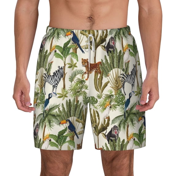 Lsque Mens Swim Trunks Jungle Animals Pattern - Bathing Suit Compression Liner - Beach Swim Shorts Swimwear - (S-3XL) - Stretch Quick Dry -Large
