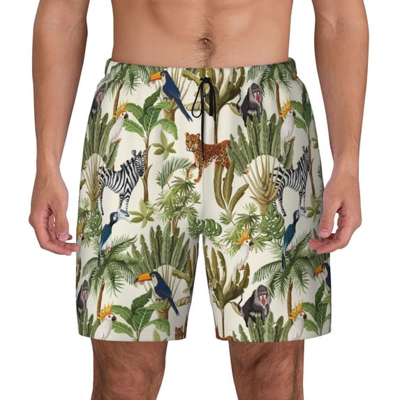 Lsque Mens Swim Trunks Jungle Animals Pattern - Bathing Suit Compression Liner - Beach Swim Shorts Swimwear - (S-3XL) - Stretch Quick Dry -