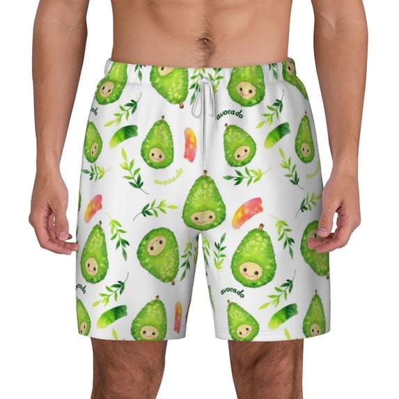 Lsque Mens Swim Trunks Kawaii Avocado Pattern - Bathing Suit Compression Liner - Beach Swim Shorts Swimwear - (S-3XL) - Stretch Quick Dry -X-Large