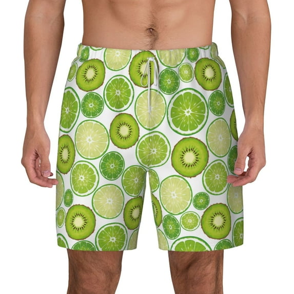 Lsque Mens Swim Trunks Kiwi Lemon Pattern - Bathing Suit Compression Liner - Beach Swim Shorts Swimwear - (S-3XL) - Stretch Quick Dry -XX-Large
