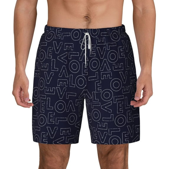 Lsque Mens Swim Trunks LOVE Pattern - Bathing Suit Compression Liner - Beach Swim Shorts Swimwear - (S-3XL) - Stretch Quick Dry -X-Large