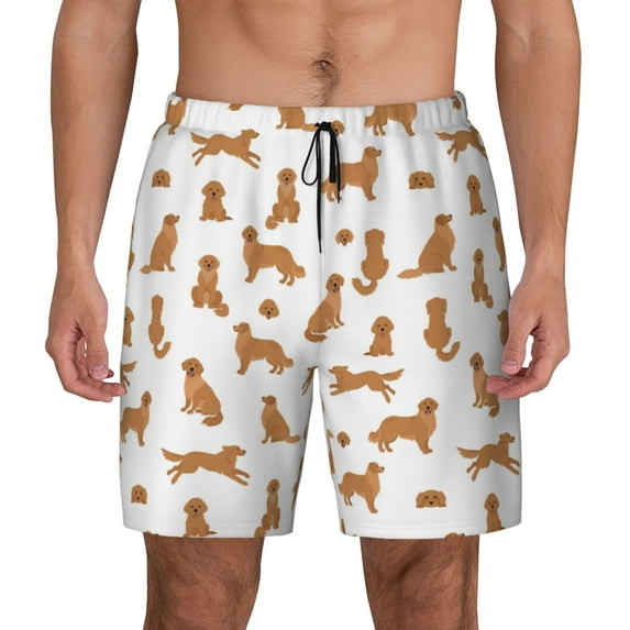 Lsque Mens Swim Trunks Labrador Retriever Dog Pattern - Bathing Suit Compression Liner - Beach Swim Shorts Swimwear - (S-3XL) - Stretch Quick Dry -Large