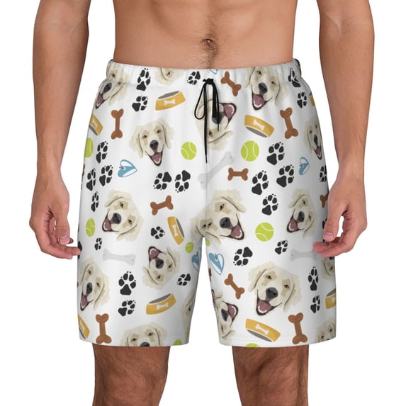 Lsque Mens Swim Trunks Labrador Retriever Dog Pattern - Bathing Suit Compression Liner - Beach Swim Shorts Swimwear - (S-3XL) - Stretch Quick Dry -Large