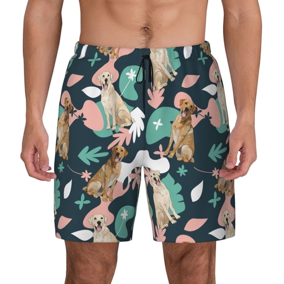 Lsque Mens Swim Trunks Labrador Retriever Dog Pattern - Bathing Suit Compression Liner - Beach Swim Shorts Swimwear - (S-3XL) - Stretch Quick Dry -
