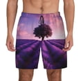 thumbnail image 1 of Lsque Mens Swim Trunks Lavender Field Sunset Pattern - Bathing Suit Compression Liner - Beach Swim Shorts Swimwear - (S-3XL) - Stretch Quick Dry -Large, 1 of 9