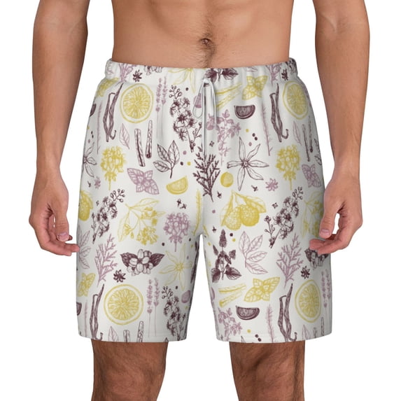 Lsque Mens Swim Trunks Lavender Flowers Pattern - Bathing Suit Compression Liner - Beach Swim Shorts Swimwear - (S-3XL) - Stretch Quick Dry -3X-Large