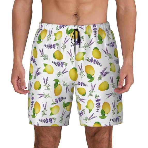 Lsque Mens Swim Trunks Lavender Flowers Pattern - Bathing Suit Compression Liner - Beach Swim Shorts Swimwear - (S-3XL) - Stretch Quick Dry -Large