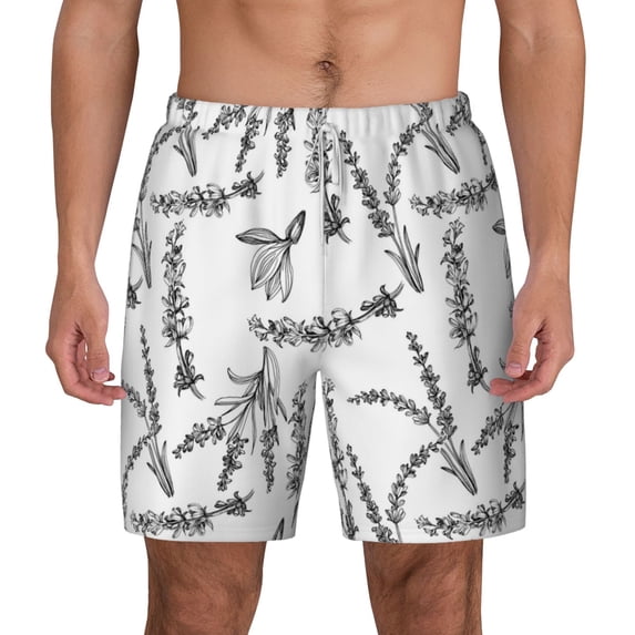 Lsque Mens Swim Trunks Lavender Flowers Pattern - Bathing Suit Compression Liner - Beach Swim Shorts Swimwear - (S-3XL) - Stretch Quick Dry -X-Large
