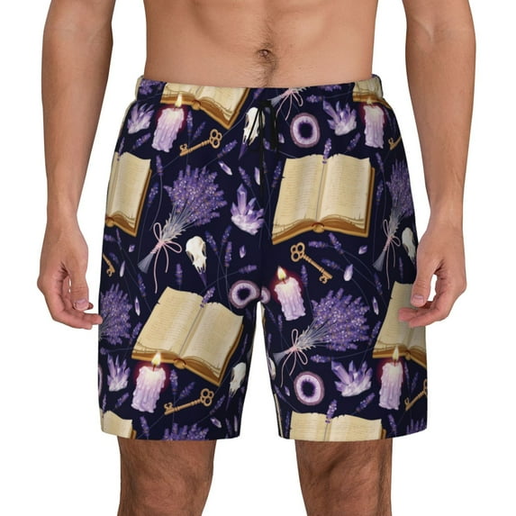 Lsque Mens Swim Trunks Lavender Flowers Pattern - Bathing Suit Compression Liner - Beach Swim Shorts Swimwear - (S-3XL) - Stretch Quick Dry -XX-Large