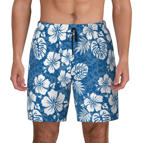Lsque Mens Swim Trunks Leaves And Flowers Pattern - Bathing Suit Compression Liner - Beach Swim Shorts Swimwear - (S-3XL) - Stretch Quick Dry -Medium