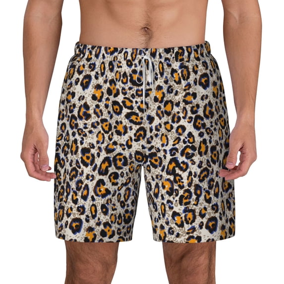 Lsque Mens Swim Trunks Leopard Pattern - Bathing Suit Compression Liner - Beach Swim Shorts Swimwear - (S-3XL) - Stretch Quick Dry -3X-Large