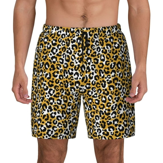 Lsque Mens Swim Trunks Leopard Pattern - Bathing Suit Compression Liner - Beach Swim Shorts Swimwear - (S-3XL) - Stretch Quick Dry -Medium