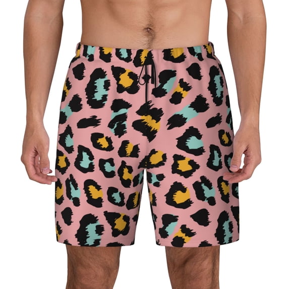 Lsque Mens Swim Trunks Leopard Pattern - Bathing Suit Compression Liner - Beach Swim Shorts Swimwear - (S-3XL) - Stretch Quick Dry -X-Large