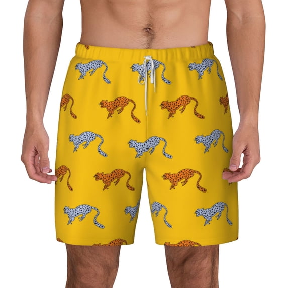 Lsque Mens Swim Trunks Leopard Print Pattern - Bathing Suit Compression Liner - Beach Swim Shorts Swimwear - (S-3XL) - Stretch Quick Dry -3X-Large