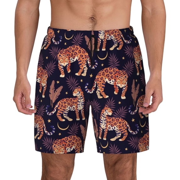 Lsque Mens Swim Trunks Leopard Print Pattern - Bathing Suit Compression Liner - Beach Swim Shorts Swimwear - (S-3XL) - Stretch Quick Dry -3X-Large