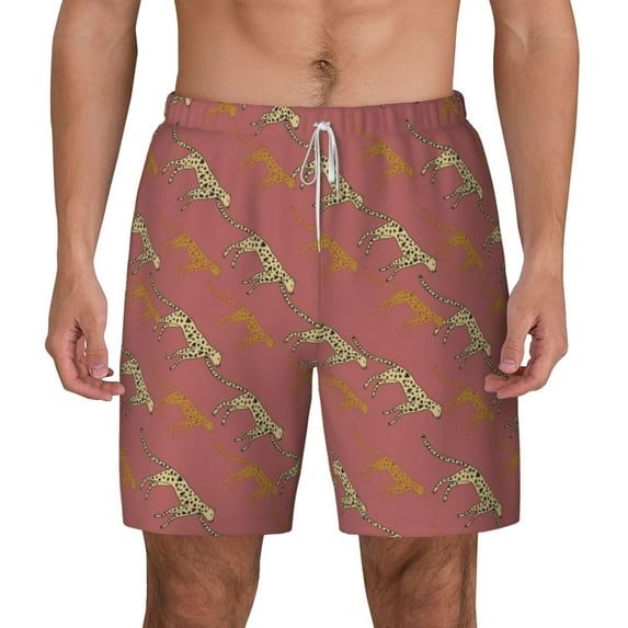 Lsque Mens Swim Trunks Leopard Print Pattern - Bathing Suit Compression Liner - Beach Swim Shorts Swimwear - (S-3XL) - Stretch Quick Dry -3X-Large