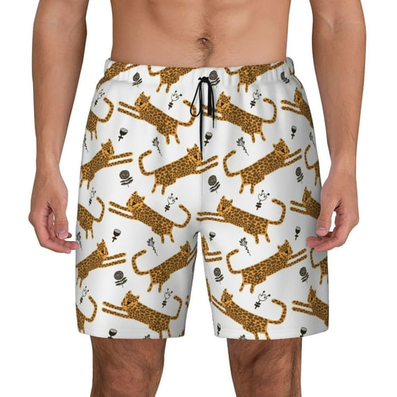 Lsque Mens Swim Trunks Leopard Print Pattern - Bathing Suit Compression Liner - Beach Swim Shorts Swimwear - (S-3XL) - Stretch Quick Dry -Medium