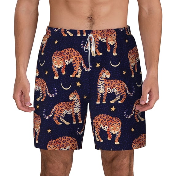 Lsque Mens Swim Trunks Leopard Print Pattern - Bathing Suit Compression Liner - Beach Swim Shorts Swimwear - (S-3XL) - Stretch Quick Dry -Medium