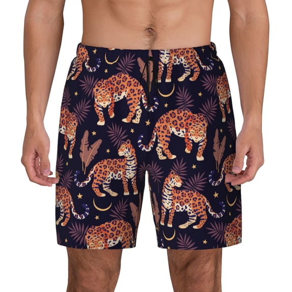 Lsque Mens Swim Trunks Leopard Print Pattern - Bathing Suit Compression Liner - Beach Swim Shorts Swimwear - (S-3XL) - Stretch Quick Dry -XX-Large