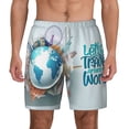 thumbnail image 1 of Lsque Mens Swim Trunks Let's go Travel Pattern - Bathing Suit Compression Liner - Beach Swim Shorts Swimwear - (S-3XL) - Stretch Quick Dry -Large, 1 of 9