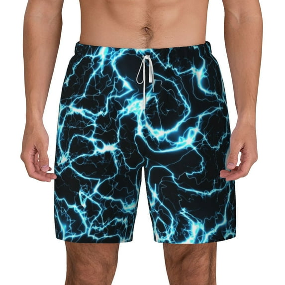 Lsque Mens Swim Trunks Lightning Pattern - Bathing Suit Compression Liner - Beach Swim Shorts Swimwear - (S-3XL) - Stretch Quick Dry -XX-Large