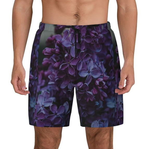 Lsque Mens Swim Trunks Lilac Pattern - Bathing Suit Compression Liner - Beach Swim Shorts Swimwear - (S-3XL) - Stretch Quick Dry -3X-Large