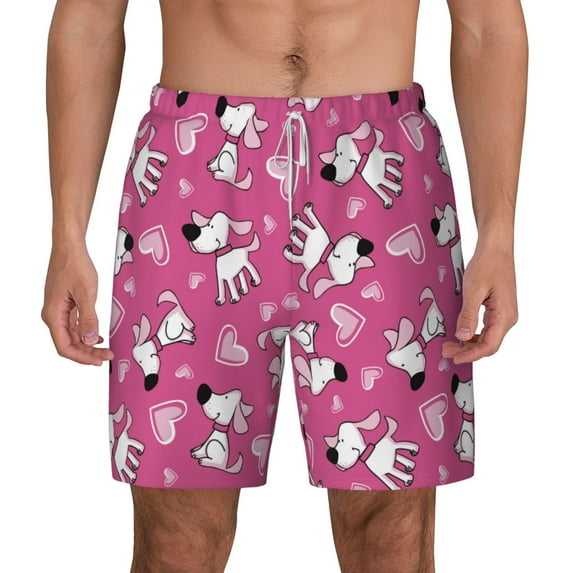 Lsque Mens Swim Trunks Love Dog Pattern - Bathing Suit Compression Liner - Beach Swim Shorts Swimwear - (S-3XL) - Stretch Quick Dry -3X-Large