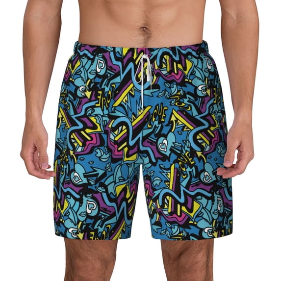 Lsque Mens Swim Trunks Love Music Pattern - Bathing Suit Compression Liner - Beach Swim Shorts Swimwear - (S-3XL) - Stretch Quick Dry -Small
