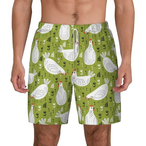 Lsque Mens Swim Trunks Lovely Chickens Pattern - Bathing Suit Compression Liner - Beach Swim Shorts Swimwear - (S-3XL) - Stretch Quick Dry -X-Large