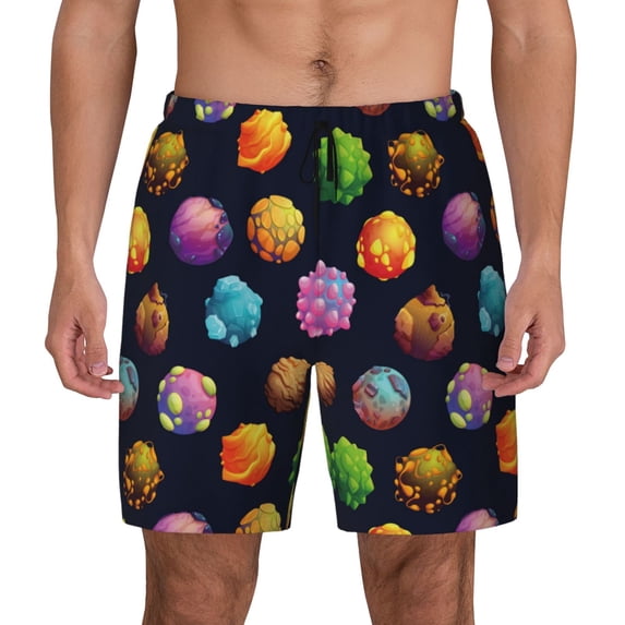 Lsque Mens Swim Trunks Lovely Planet Pattern - Bathing Suit Compression Liner - Beach Swim Shorts Swimwear - (S-3XL) - Stretch Quick Dry -Large