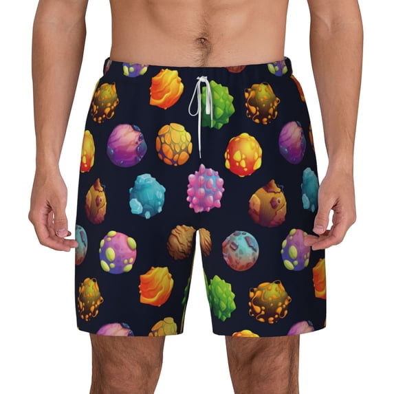 Lsque Mens Swim Trunks Lovely Planet Pattern - Bathing Suit Compression Liner - Beach Swim Shorts Swimwear - (S-3XL) - Stretch Quick Dry -Medium