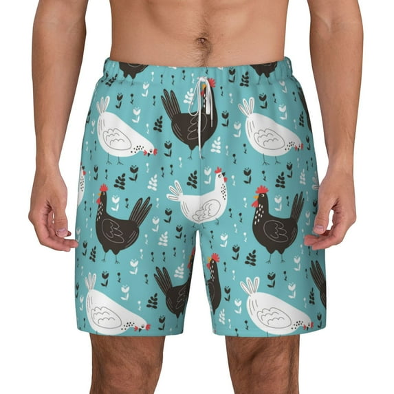 Lsque Mens Swim Trunks Lovely Roosters Pattern - Bathing Suit Compression Liner - Beach Swim Shorts Swimwear - (S-3XL) - Stretch Quick Dry -X-Large