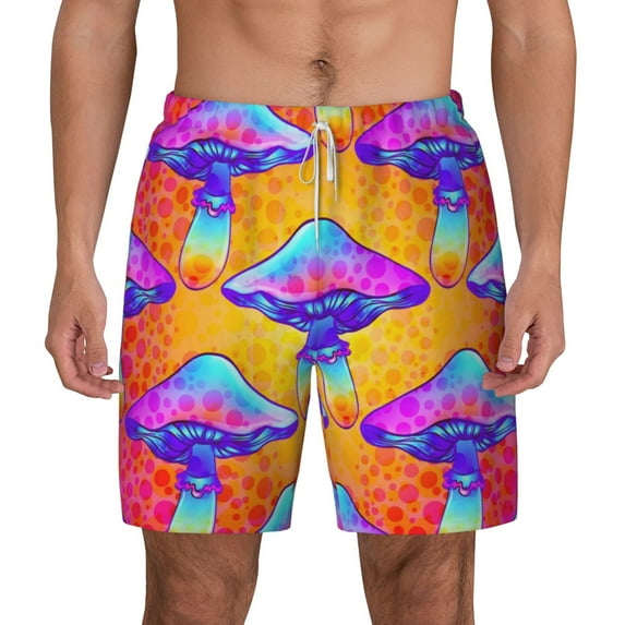 Lsque Mens Swim Trunks Magic Mushrooms Pattern - Bathing Suit Compression Liner - Beach Swim Shorts Swimwear - (S-3XL) - Stretch Quick Dry -Small