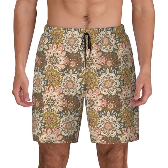 Lsque Mens Swim Trunks Mandala Pattern - Bathing Suit Compression Liner - Beach Swim Shorts Swimwear - (S-3XL) - Stretch Quick Dry -Medium