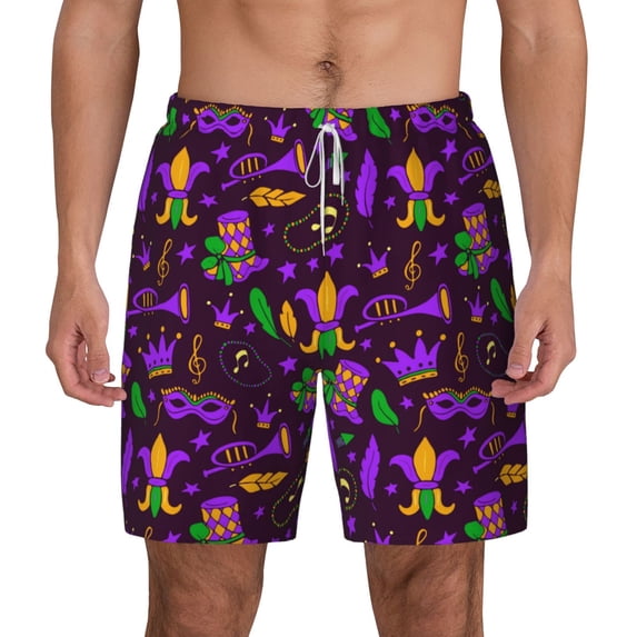 Lsque Mens Swim Trunks Mardi Gra2 Pattern - Bathing Suit Compression Liner - Beach Swim Shorts Swimwear - (S-3XL) - Stretch Quick Dry -Small